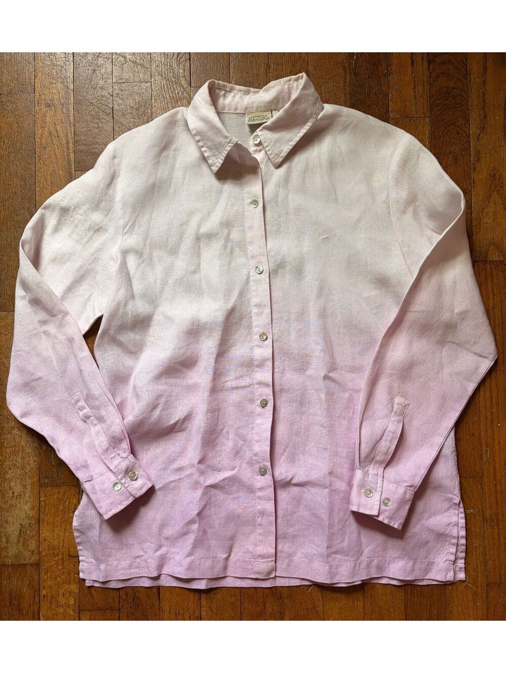 Vintage St. John's Bay 100% Linen Pink Gradiant Button Up Shirt Women's Medium
